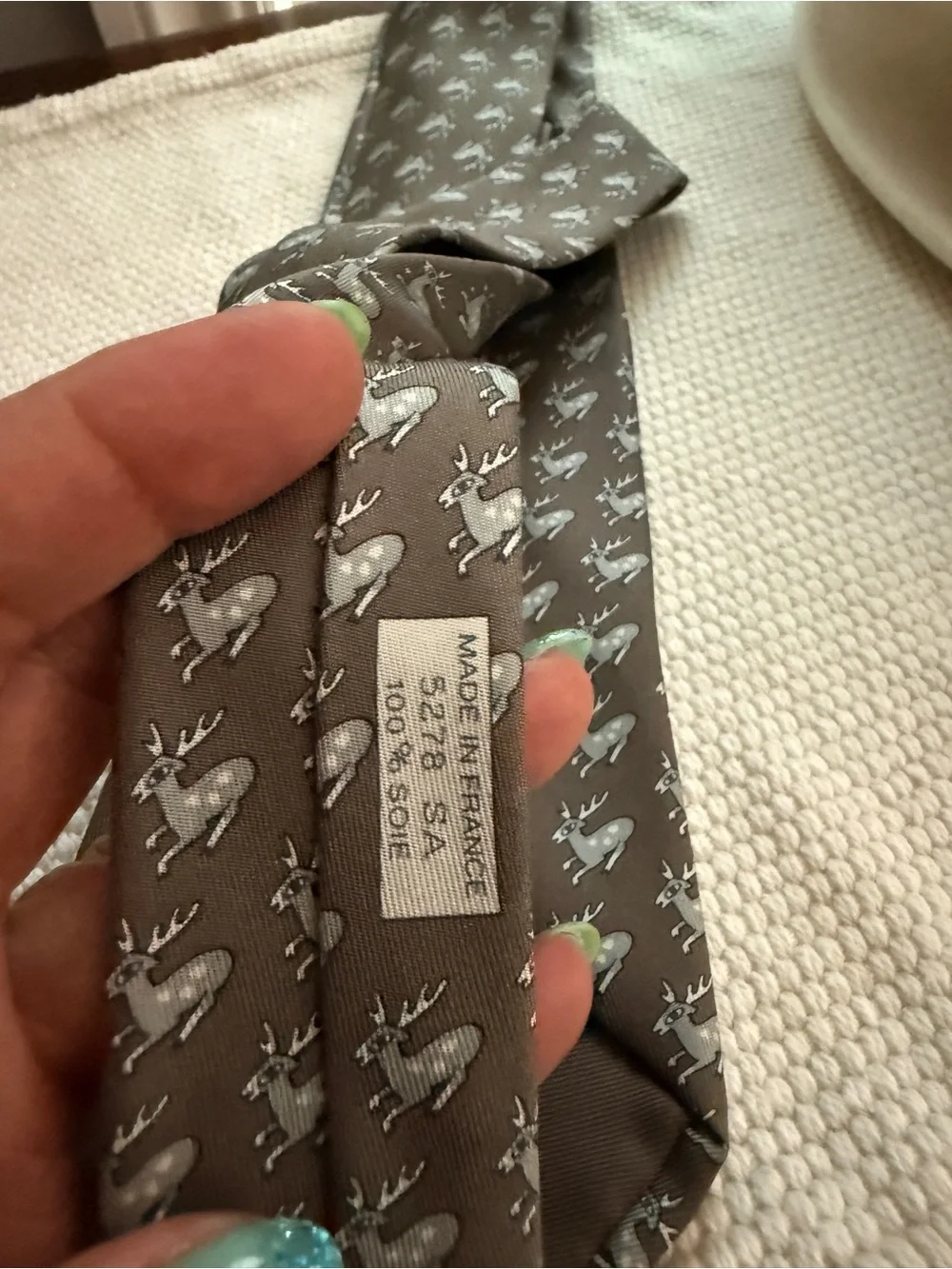 Hermès Paris Silk Tie Reindeer Deer Pattern Brown 5278 SA Made in France